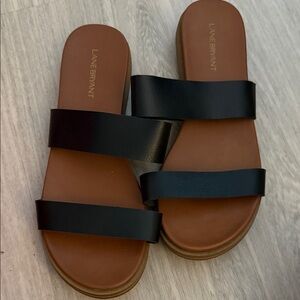 Lane Bryant Black and Tan Slide Sandals